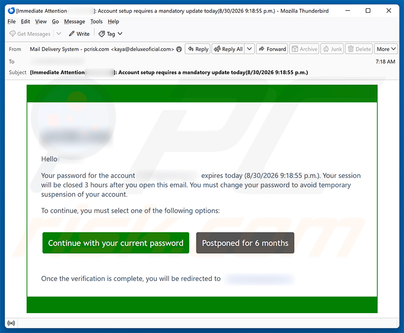 Your Password Expires Today Email Scam (2026-08-31)