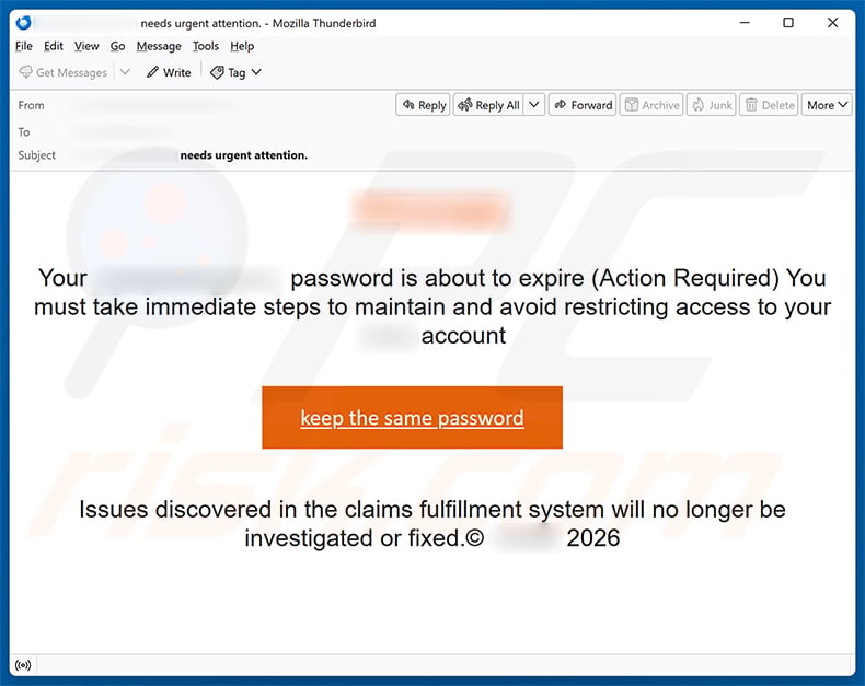 Your Password Is About To Expire Email Scam email spam campaign