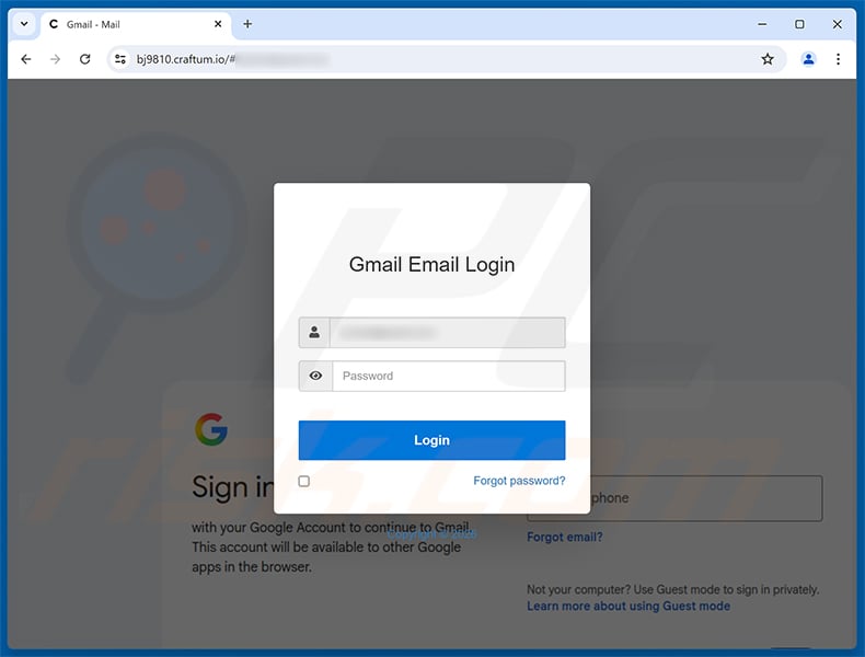 Zoho Server Update Email Scam phishing page
