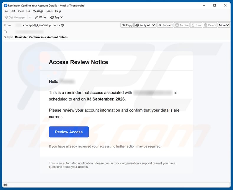Access Review Notice Email Scam email spam campaign