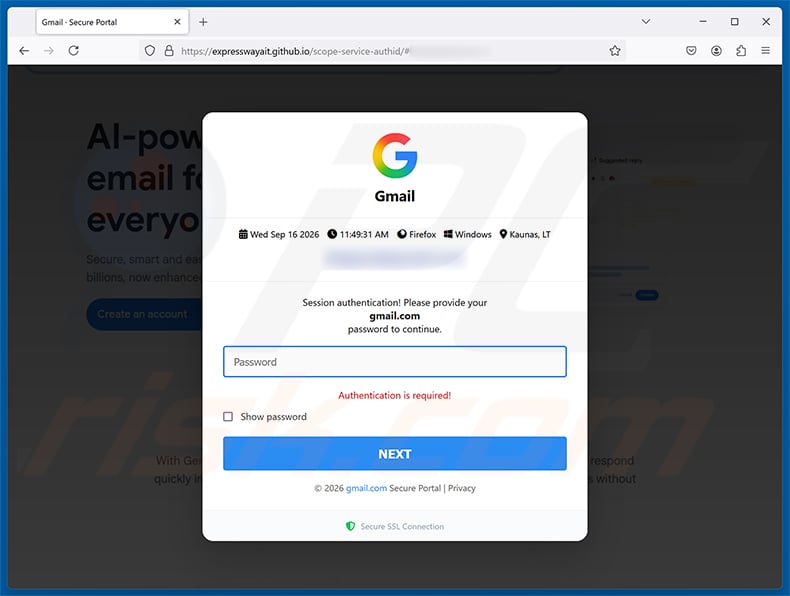 Account Ownership Confirmation Email Scam phishing page