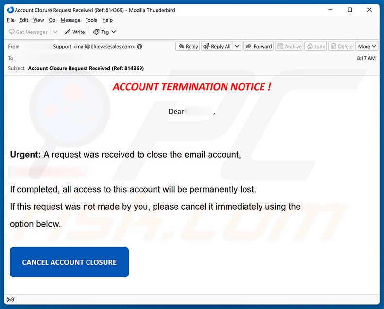 Account Termination Notice email scam (2026-09-17)