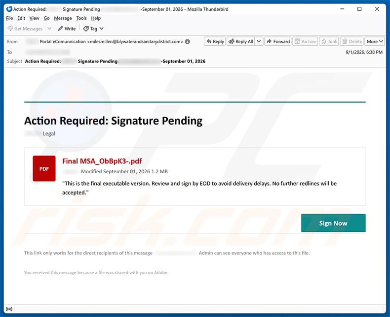 Action Required: Signature Pending email spam campaign