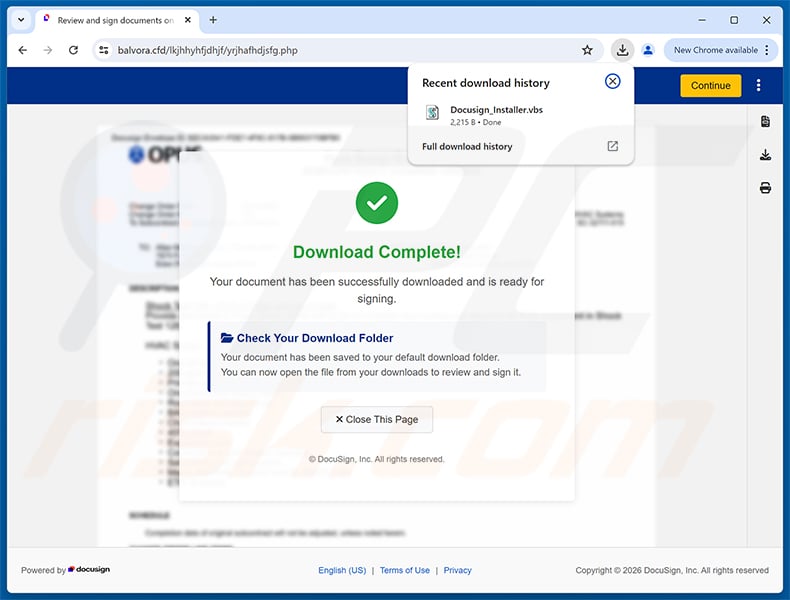 Malicious website promoted through Action Required: Signature Pending spam campaign