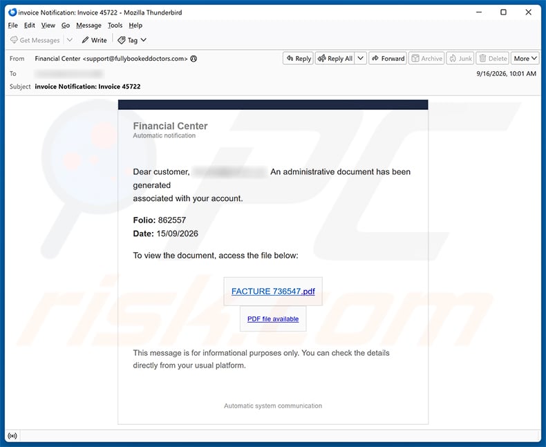 Administrative Document Has Been Generated email spam campaign