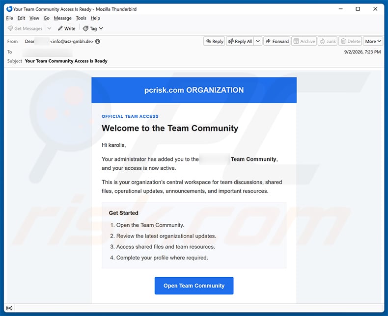 Administrator Added You To The Team Community email scam (variant 2)