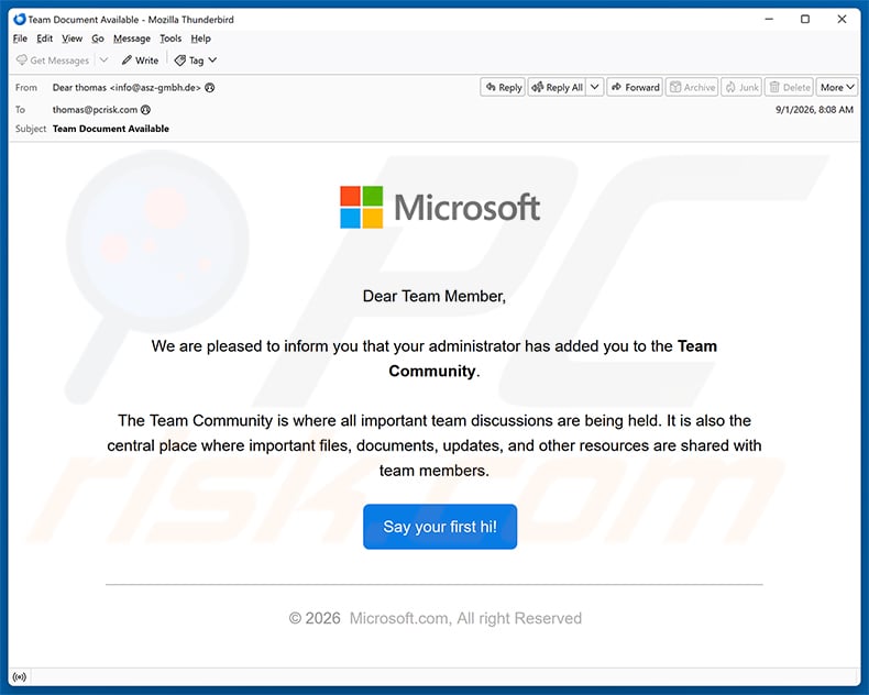 Administrator Added You To The Team Community Email Scam email spam campaign