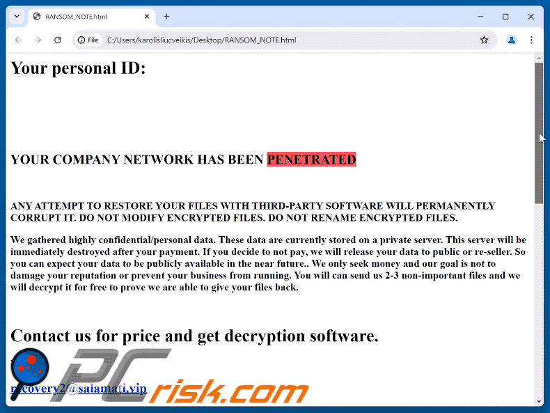 Altair Ransomware ransom note (RANSOM_NOTE.html)