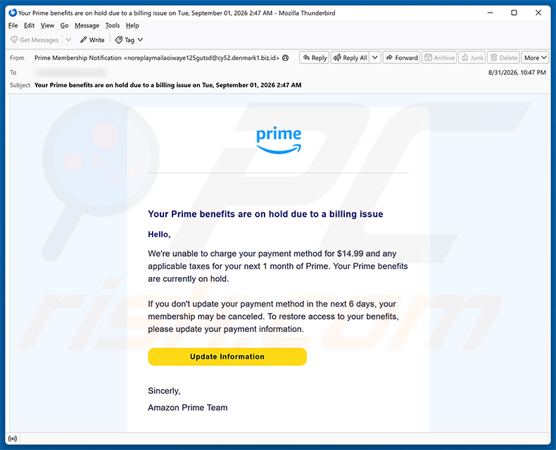 Amazon Prime Payment Method Update Email Scam Removal And Recovery Steps