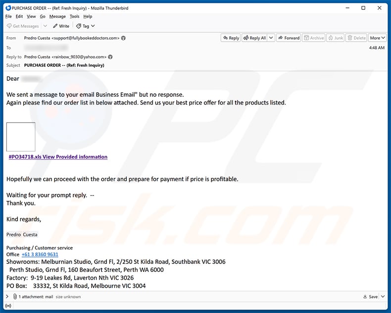 Attached Order List Email Scam email spam campaign