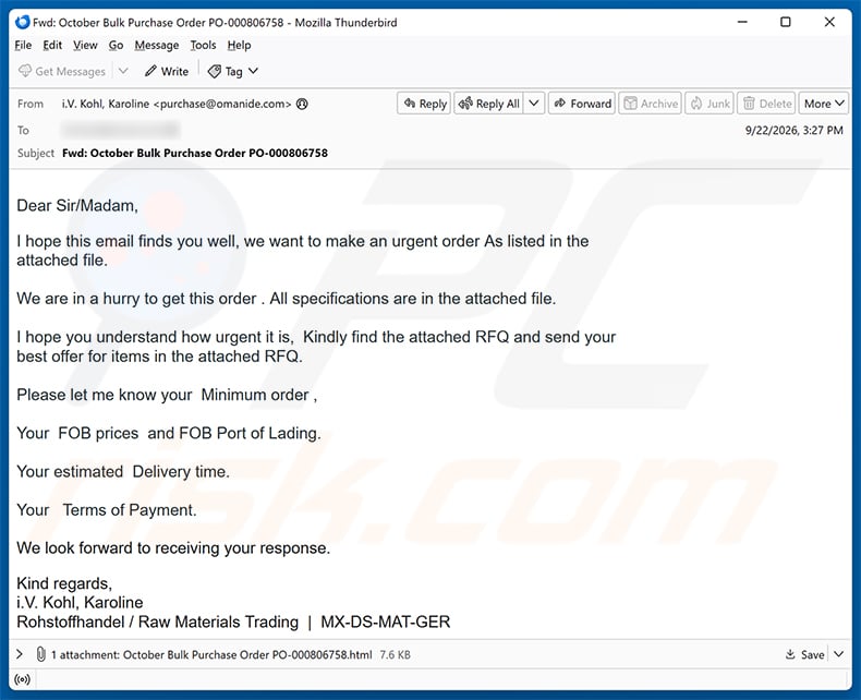Attached Order List Email Scam (2026-09-23)