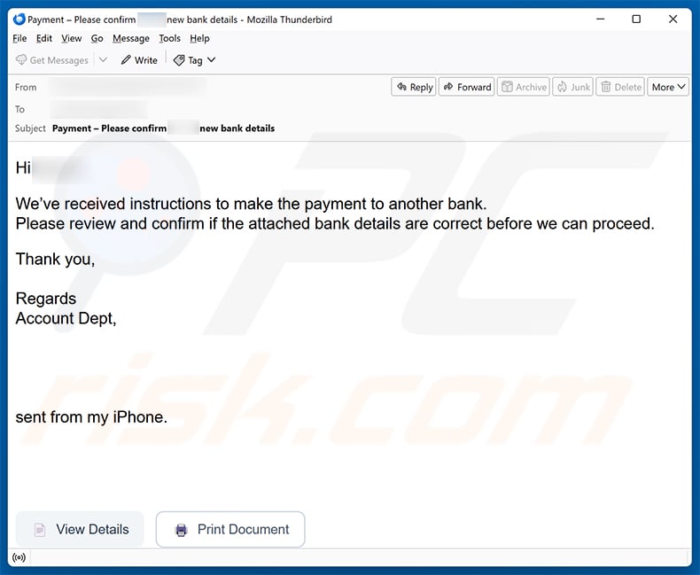 Bank Details Email Scam (2026-09-23)