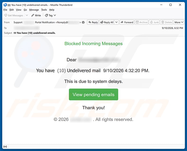 Blocked Incoming Messages email scam (2026-09-11)