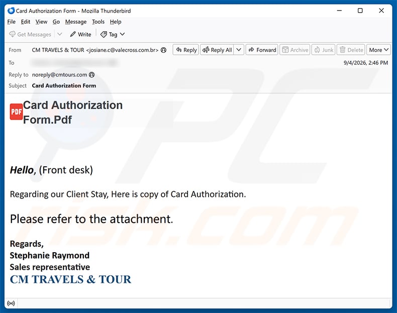Card Authorization Form Email Scam email spam campaign