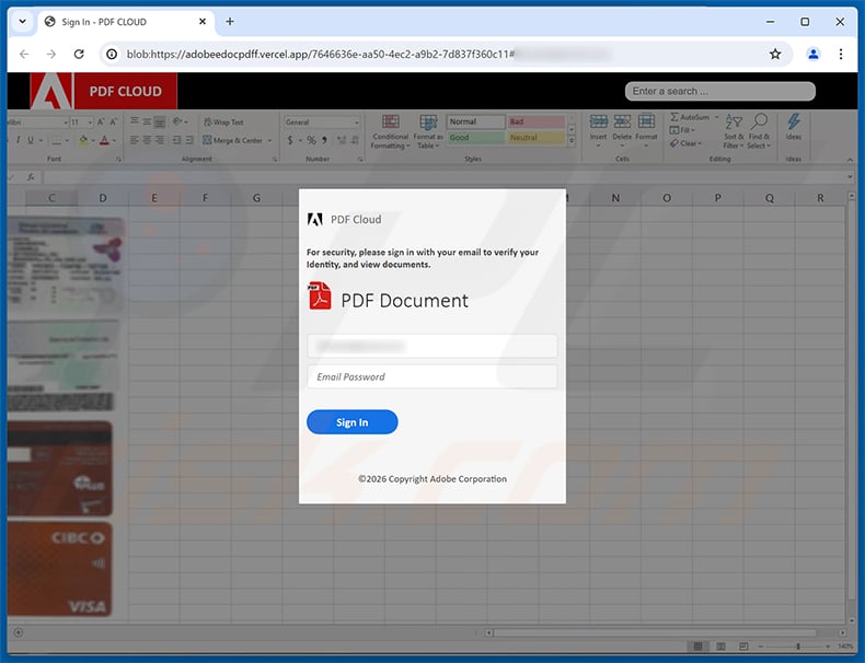Card Authorization Form Email Scam phishing page