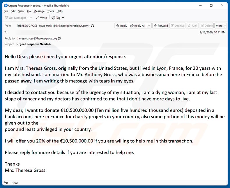 Care For The Poor And Less Privileged Email Scam (2026-09-22)