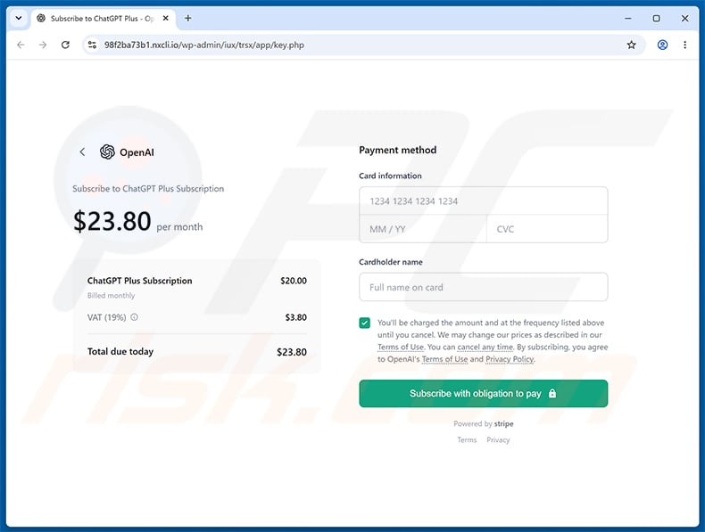 Fake OpenAI website promoted via ChatGPT Payment Method Update email scam (2026-09-21)