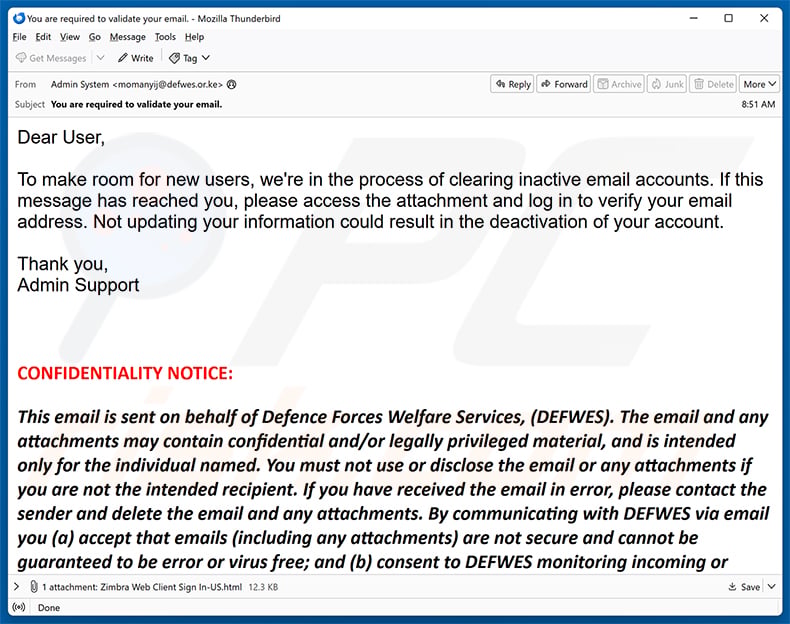 Clearing Inactive Email Accounts Scam email spam campaign