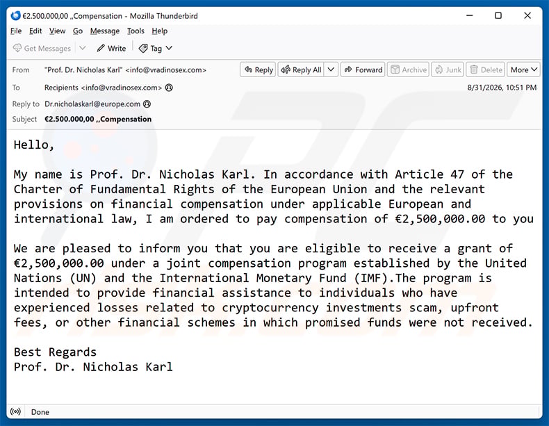 Compensation Program Email Scam email spam campaign