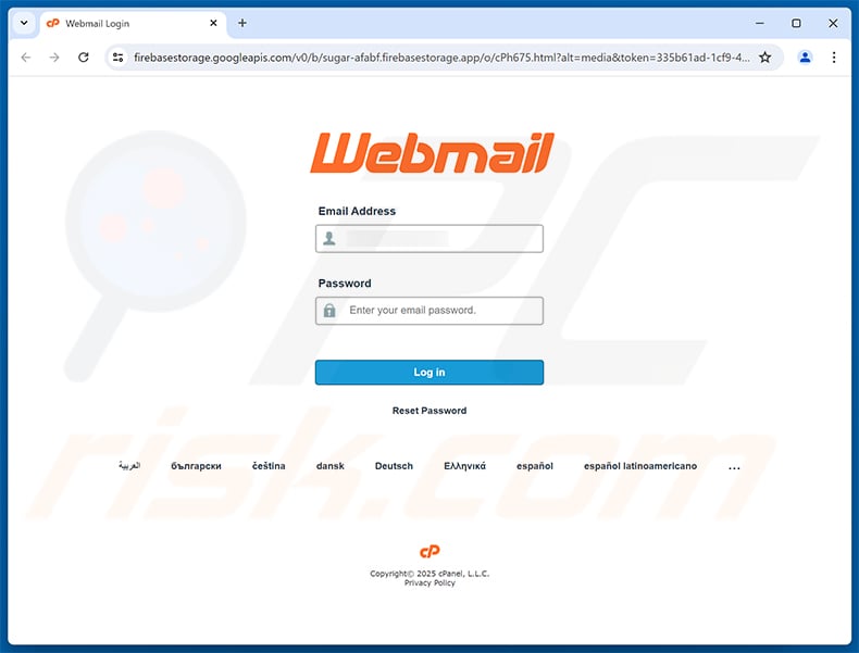 cPanel - Automated Storage Report phishing page