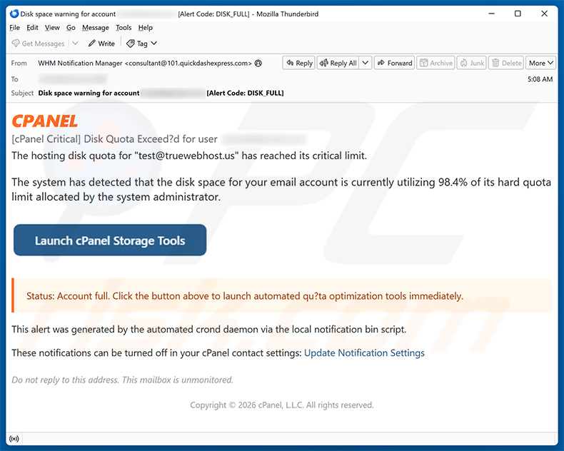 cPanel Email Quota Limit Scam (2026-09-02)