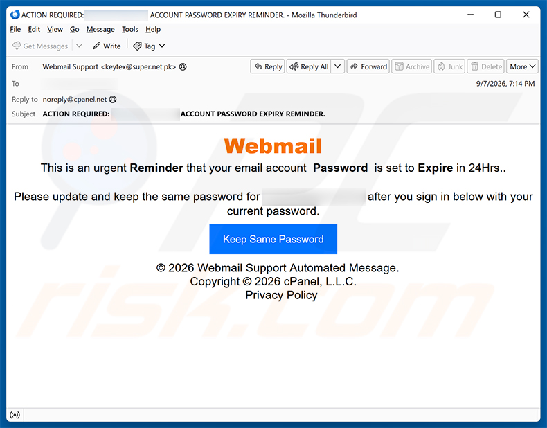 cPanel password expiration reminder email scam (2026-09-07 - sample 1)