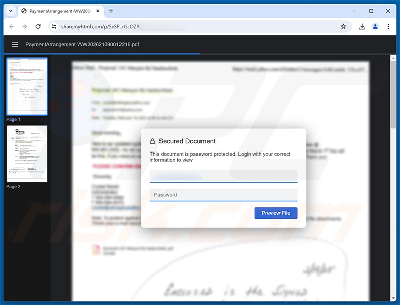 Deposit For Contract Agreement phishing page