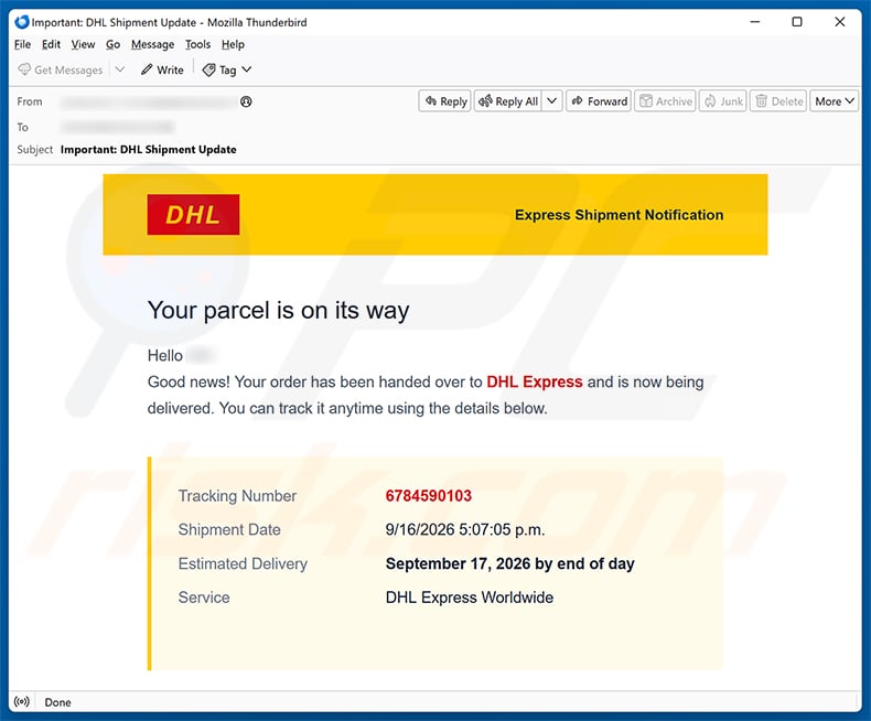 DHL Express Parcel Is On Its Way Email Scam email spam campaign