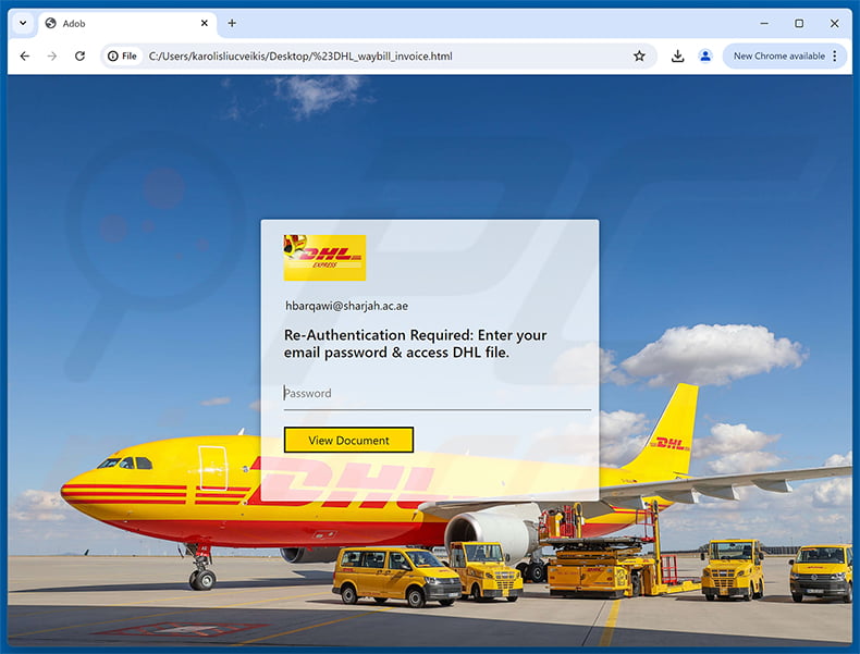 DHL Waybill Confirmation Email Scam phishing page