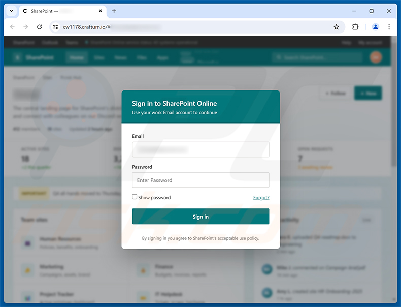 Phishing site promoted via Document Has Been Shared With You On SharePoint Email Scam (2026-09-23)