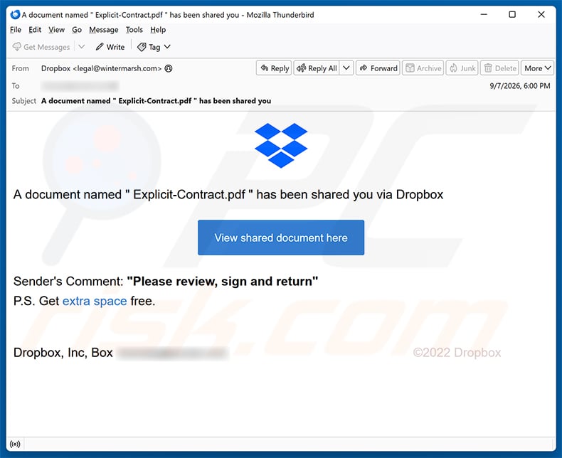Document Has Been Shared You Via Dropbox Email Scam email spam campaign