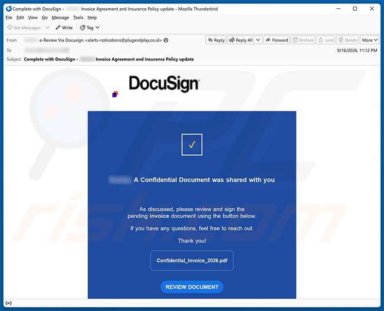 DocuSign - Confidential Document Was Shared Email Scam
