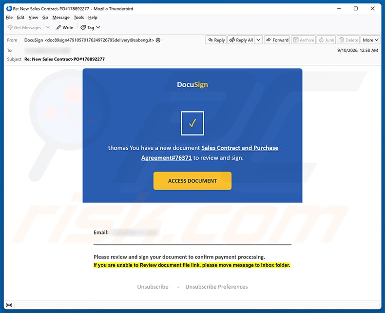 DocuSign Document For Review And Signature email scam (2026-09-11)