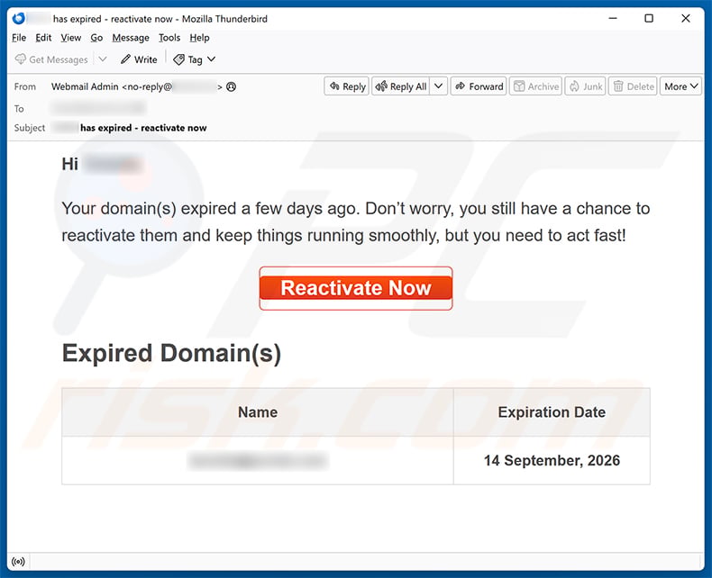 Domain(s) Expired email spam campaign