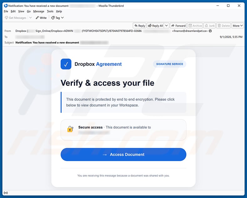 Dropbox - File Access And Verification Email Scam email spam campaign
