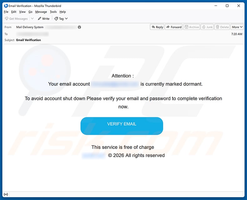 Email Account Is Marked Dormant Scam email spam campaign