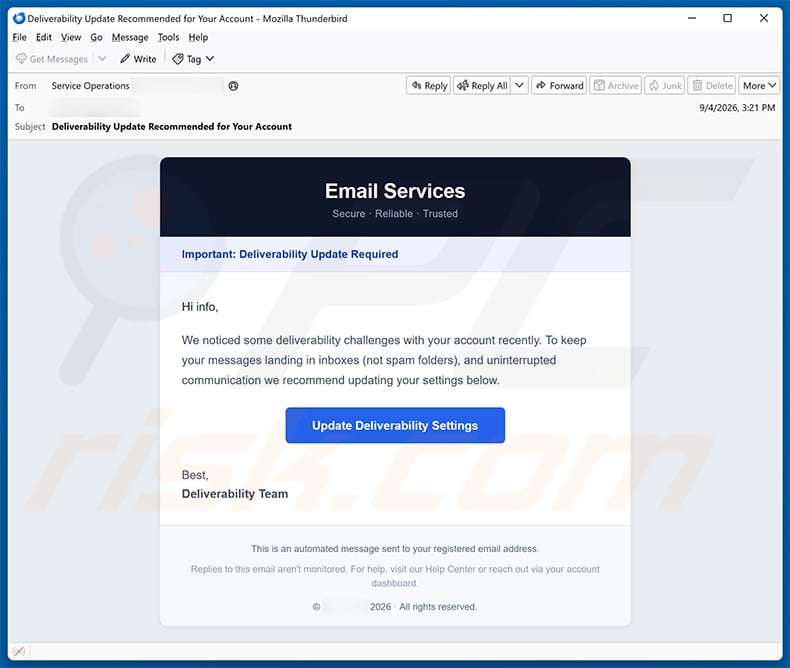 Email Deliverability Issues scam (2026-09-07)