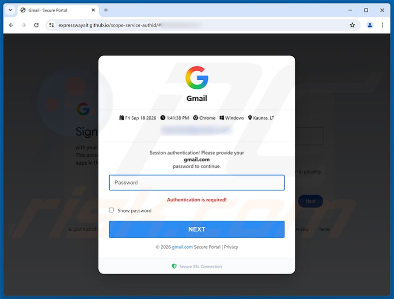 Phishing site promoted via Email Delivery Notification scam (2026-09-18)