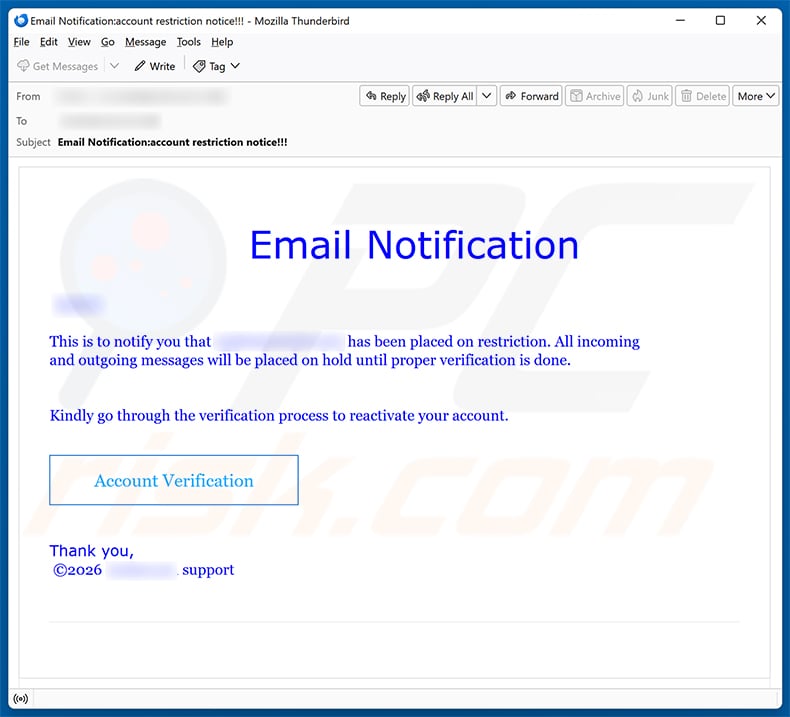 Email Has Been Placed On Restriction Scam email spam campaign