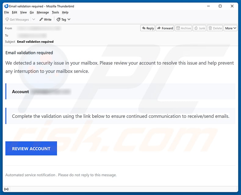 Email Validation Required Scam email spam campaign