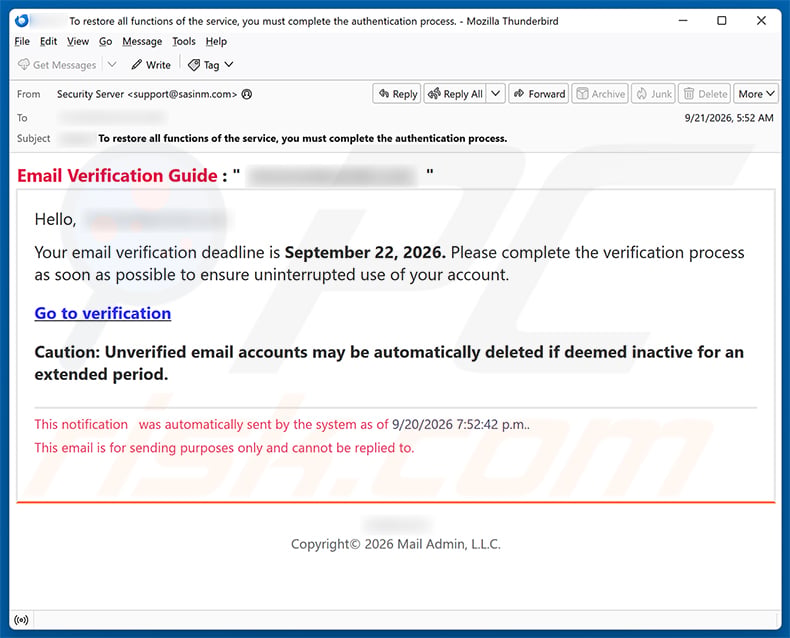 Email Verification Deadline Scam email spam campaign
