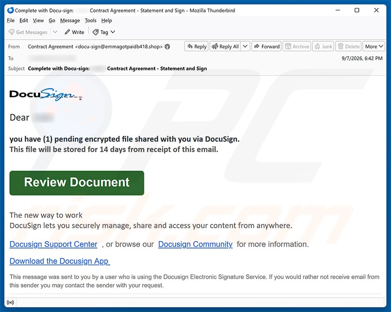 Encrypted File Shared With You Via DocuSign Email Scam email spam campaign