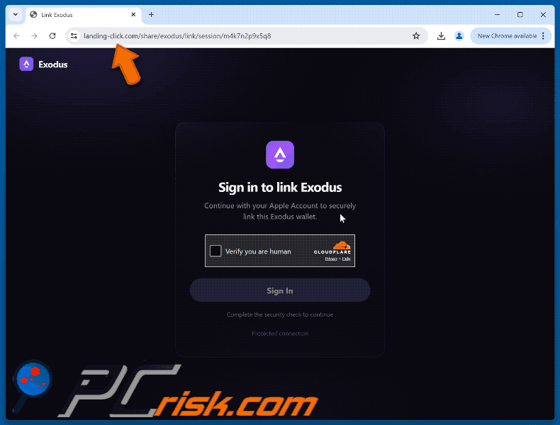 Phishing sites promoted via Exodus - Add Your Card To Your Wallet scam email