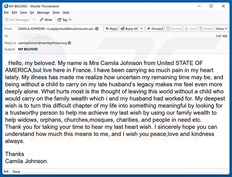 Help People In Need email spam campaign