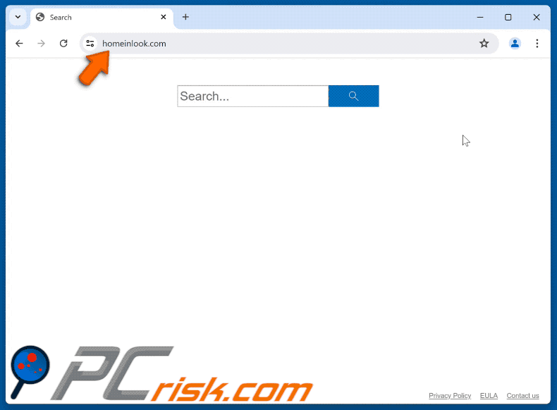 homeinlook.com browser hijacker redirecting to Bing (GIF)