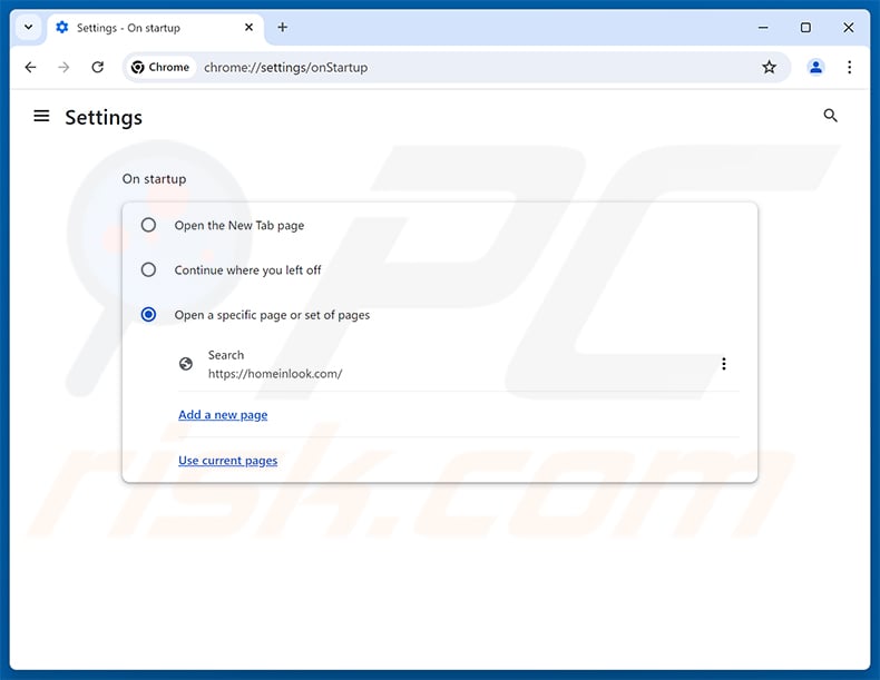 Removing homeinlook.com from Google Chrome homepage