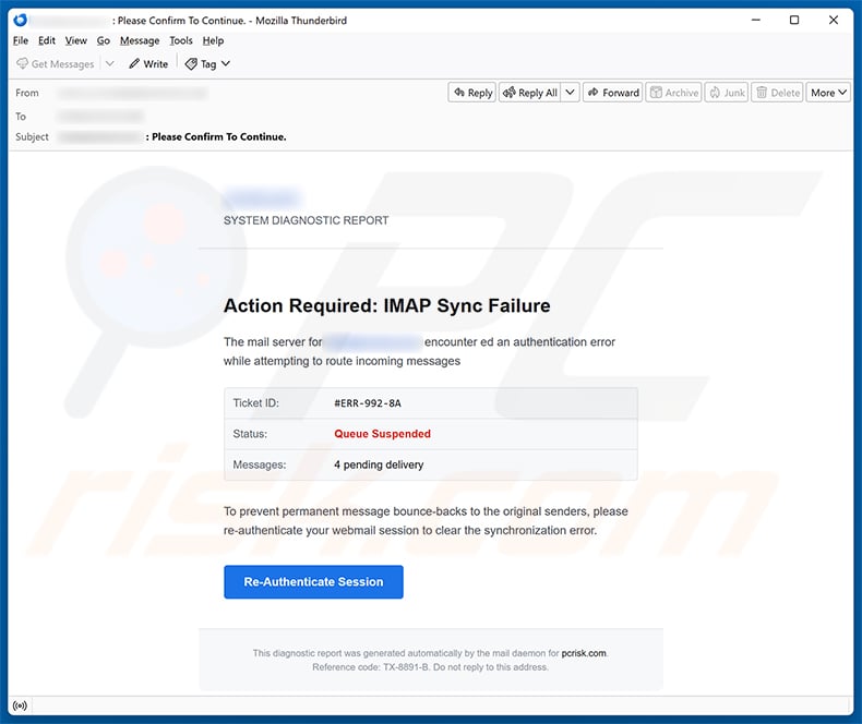 IMAP Sync Failure email scam