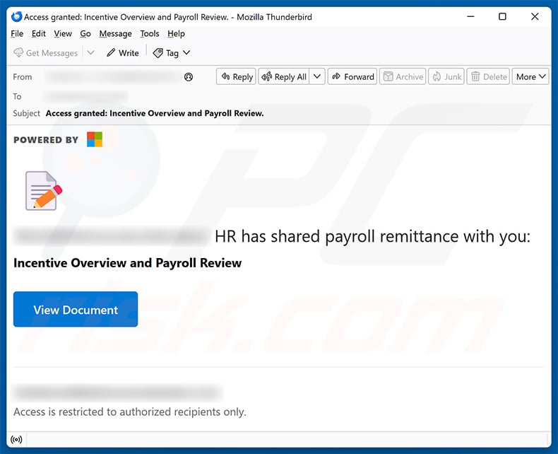 Incentive Overview And Payroll Review email spam campaign