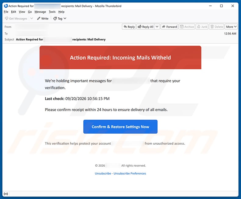 Incoming Mails Witheld email spam campaign