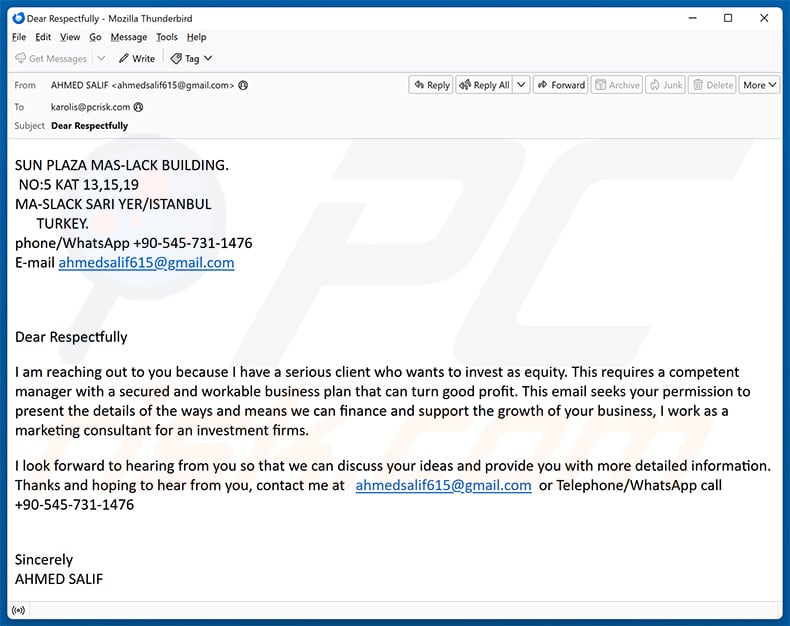 Invest In Your Company Email Scam (2026-09-15)